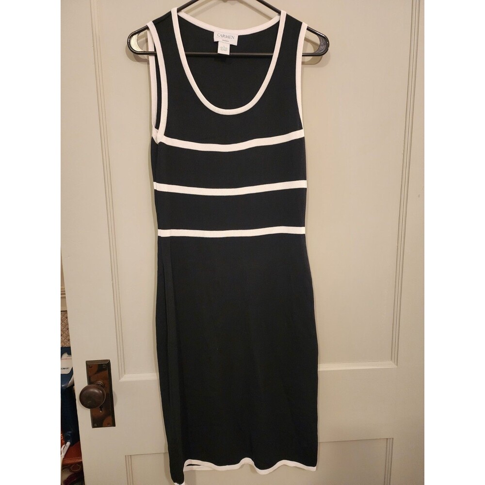 Carmen Carmen Marc Valvo Womens Black Striped Sleeveless Shift Dress Size Large